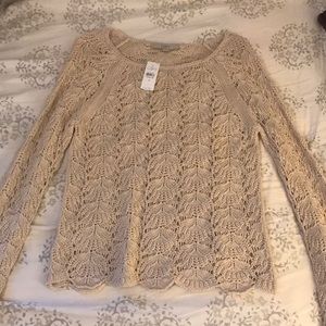 LOFT cream colored cable knit 100% cotton sweater